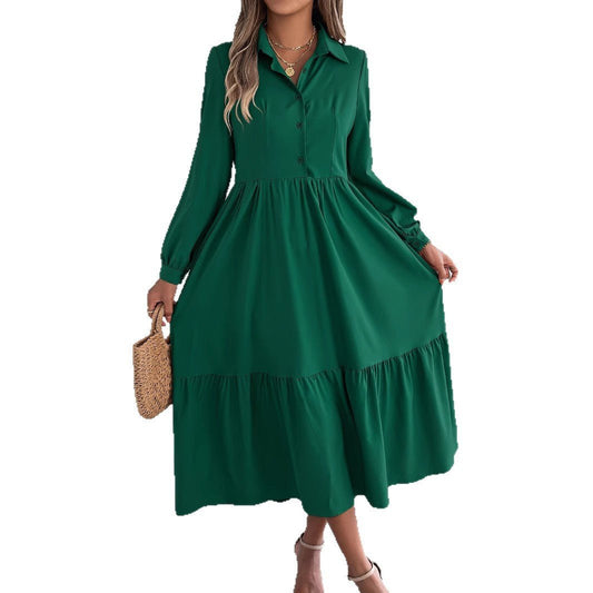 Women's Lapel Casual Loose Long Sleeve Ruffled Shirt Dresses Long Sleeved Turn - down Collar Single - Breasted Dress Spring Autumn Fashion Women's Clothing For Vacation - WAREHOUSE SHOP