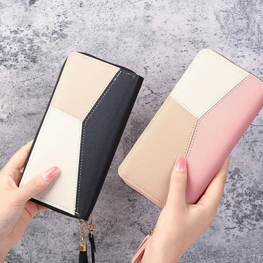 Women’s long PU leather zipper wallet with coin purse, card holder, and billfold design – stylish and practical everyday accessory. - WAREHOUSE SHOP