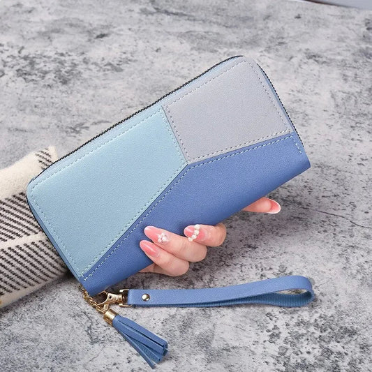 Women’s long PU leather zipper wallet with coin purse, card holder, and billfold design – stylish and practical everyday accessory. - WAREHOUSE SHOP