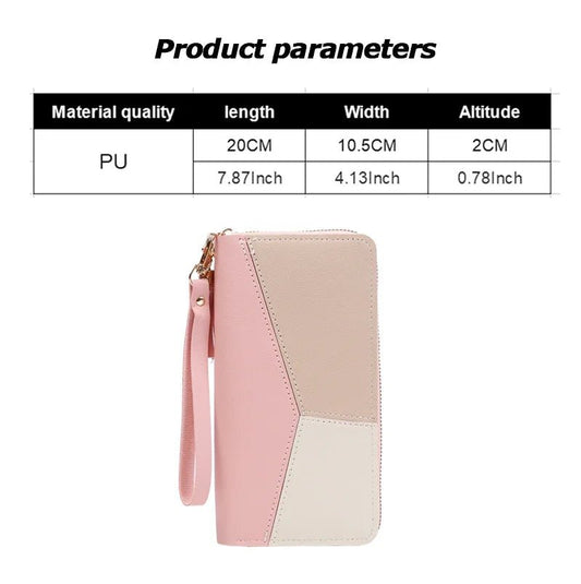 Women’s long PU leather zipper wallet with coin purse, card holder, and billfold design – stylish and practical everyday accessory. - WAREHOUSE SHOP