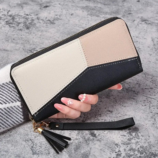 Women’s long PU leather zipper wallet with coin purse, card holder, and billfold design – stylish and practical everyday accessory. - WAREHOUSE SHOP