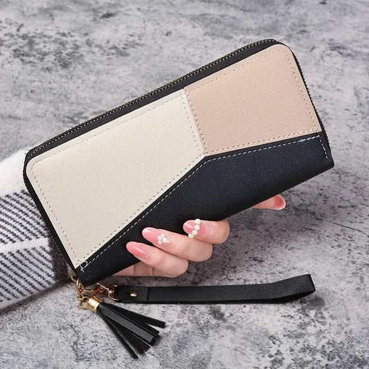 Women’s long PU leather zipper wallet with coin purse, card holder, and billfold design – stylish and practical everyday accessory. - WAREHOUSE SHOP