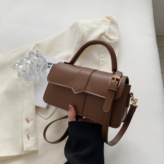 Women’s PU leather shoulder bag in black – versatile square satchel with vintage design, crossbody style, and chic underarm fit. - WAREHOUSE SHOP