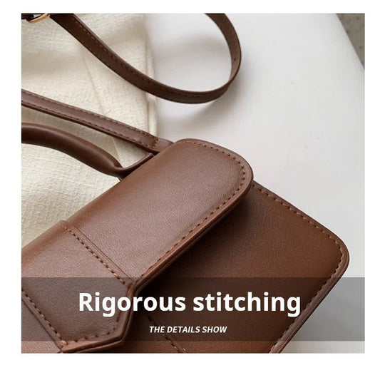 Women’s PU leather shoulder bag in black – versatile square satchel with vintage design, crossbody style, and chic underarm fit. - WAREHOUSE SHOP