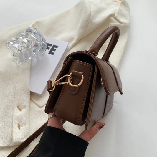 Women’s PU leather shoulder bag in black – versatile square satchel with vintage design, crossbody style, and chic underarm fit. - WAREHOUSE SHOP