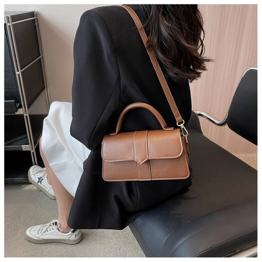 Women’s PU leather shoulder bag in black – versatile square satchel with vintage design, crossbody style, and chic underarm fit. - WAREHOUSE SHOP