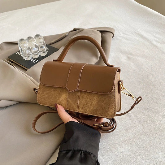 Women’s PU leather shoulder bag in black – versatile square satchel with vintage design, crossbody style, and chic underarm fit. - WAREHOUSE SHOP