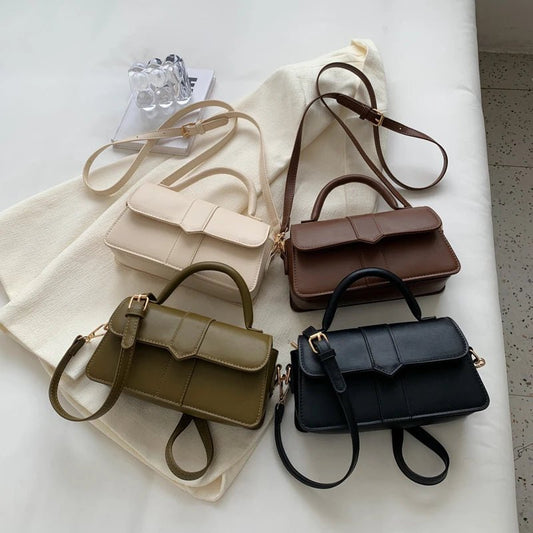 Women’s PU leather shoulder bag in black – versatile square satchel with vintage design, crossbody style, and chic underarm fit. - WAREHOUSE SHOP