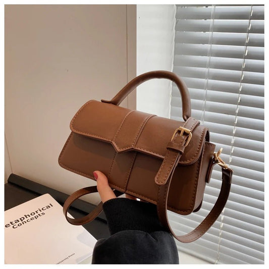 Women’s PU leather shoulder bag in black – versatile square satchel with vintage design, crossbody style, and chic underarm fit. - WAREHOUSE SHOP