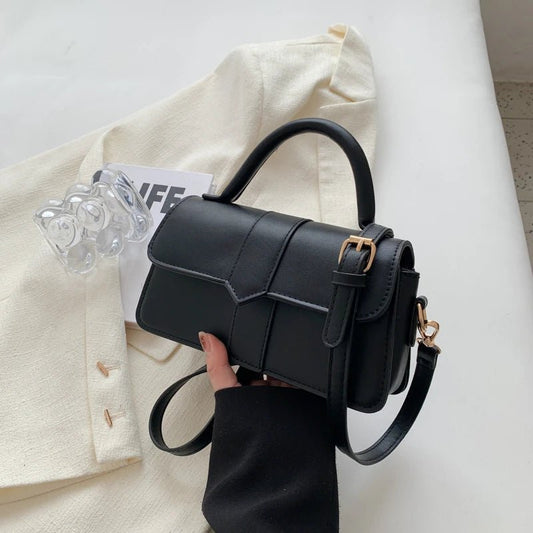 Women’s PU leather shoulder bag in black – versatile square satchel with vintage design, crossbody style, and chic underarm fit. - WAREHOUSE SHOP