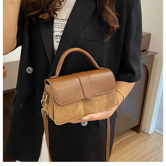Women’s PU leather shoulder bag in black – versatile square satchel with vintage design, crossbody style, and chic underarm fit. - WAREHOUSE SHOP