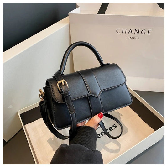 Women’s PU leather shoulder bag in black – versatile square satchel with vintage design, crossbody style, and chic underarm fit. - WAREHOUSE SHOP